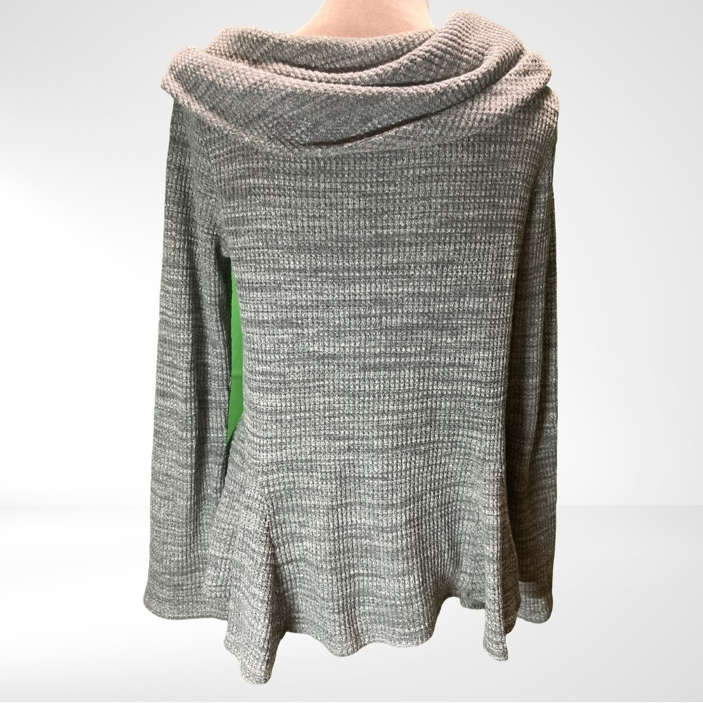 ANTHROPOLOGIE EUC Marled Grey Cowl Neck Sweater Top with Swing Hem Size Medium﻿ - Picture 4 of 12